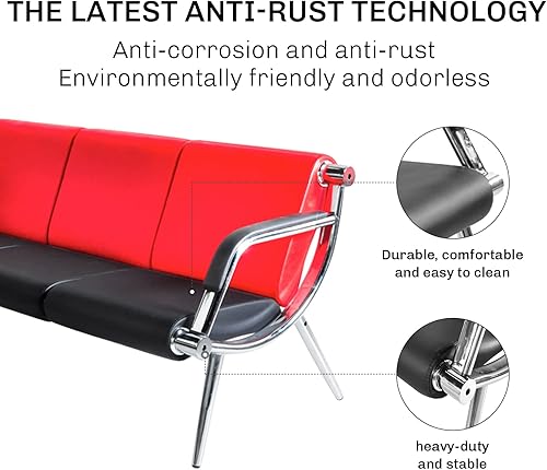 Miniatura 50 de Silla de sala de espera con reposabrazos, 2 asientos, de piel sintética, color naranja, negro, muebles de oficina, asientos de invitados, vestíbulo