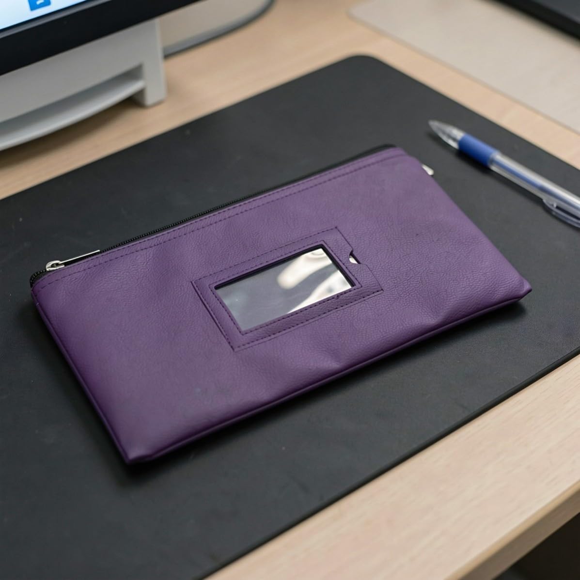 Purple Zip Money Pouch with Id Window and Blank Card Slot