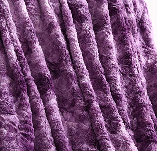 Chezmoi Collection Soft Fuzzy Faux Fur King Bed Blanket - Fluffy Warm Cozy Lightweight Reversible Purple Wolf Fur Plush Sherpa Blanket, King 108" X 90" #TOP1