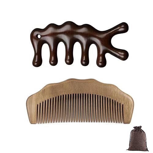 2 peines de madera natural, masajeador de cabello, madera antiestática, masajeador de cabeza para el estrés del cuero cabelludo, peine de parto,