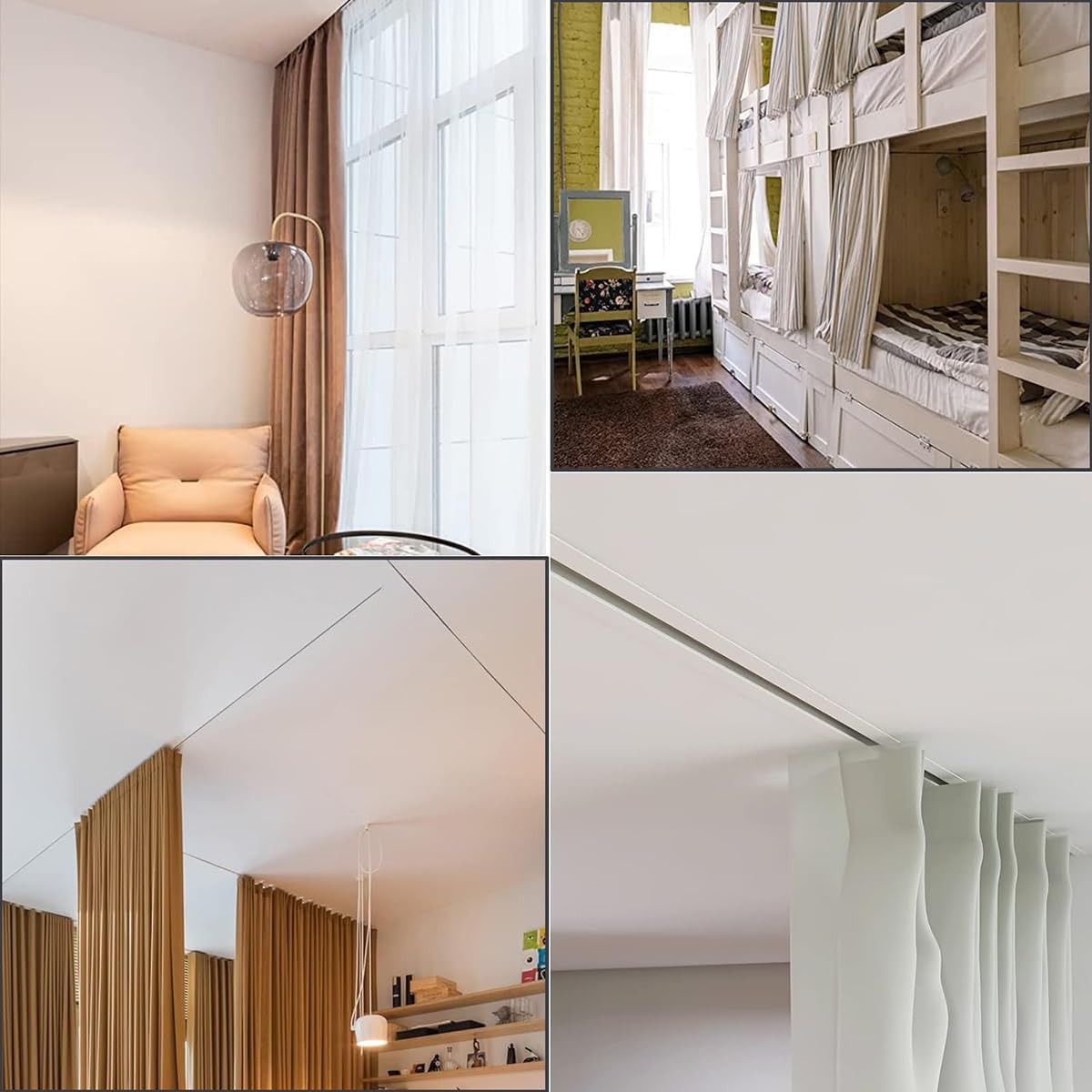 Heavy Duty Hidden Ceiling Curtain Track, Recessed Aluminum Curtain Rail with Smooth Rollers, Adjustable 100-600cm, Sleek Black Finish (3.3ft/100cm) for Home Decor