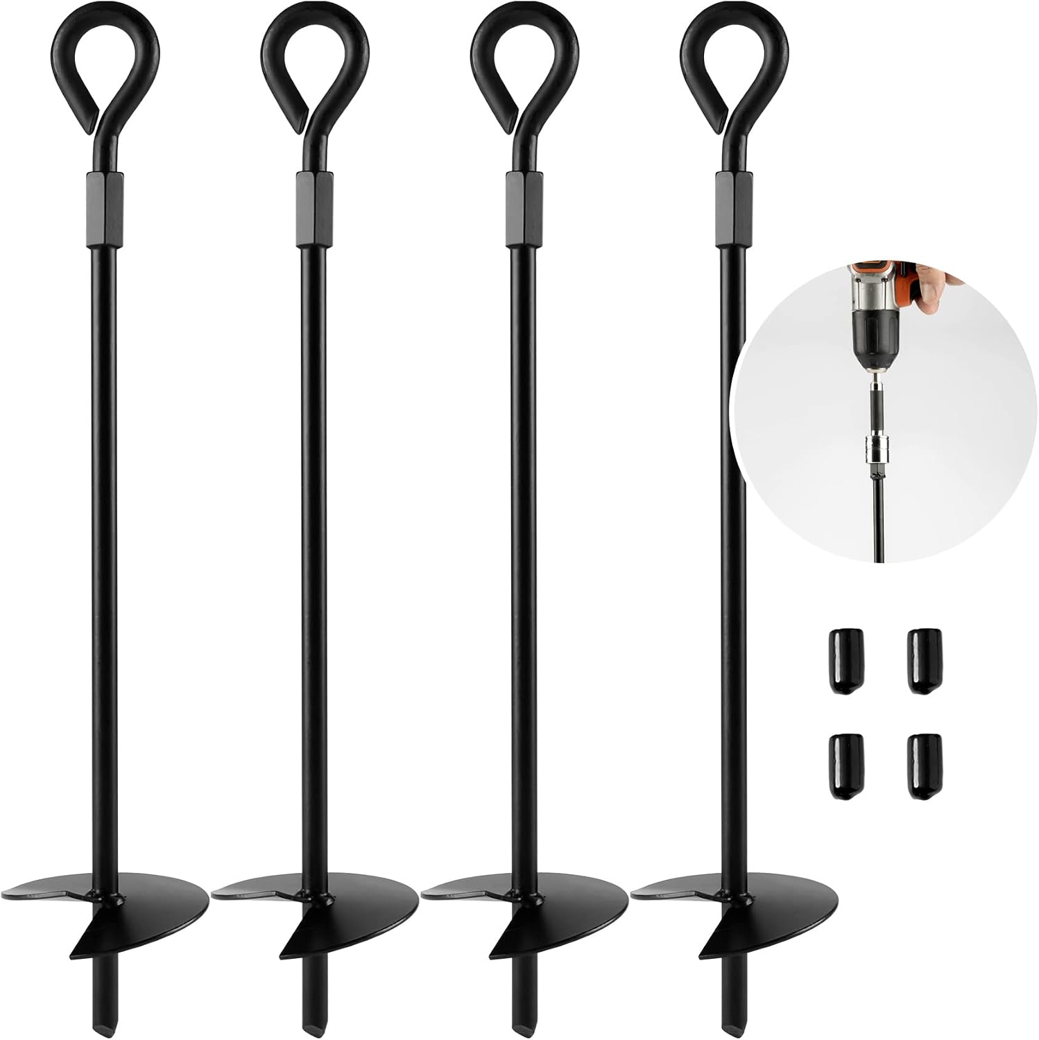 Gray Bunny 15" Ground Anchors Screw In - Spiral Ground Anchor Easy to Use with Drill, Trampoline Anchors High Wind Heavy Duty 3" Wide Helix Earth Anchors for Camping, Tents, Shed, Canopies - 4 Pack