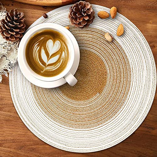 Image of Jute Placemats Set of 6 Heat Resistant Round Place Mats Natural Jute Woven Braided Table Mats Thick Farmhouse Placemats Trivet Round Braided Placemats for Dining Table(Gold, Set of 6)