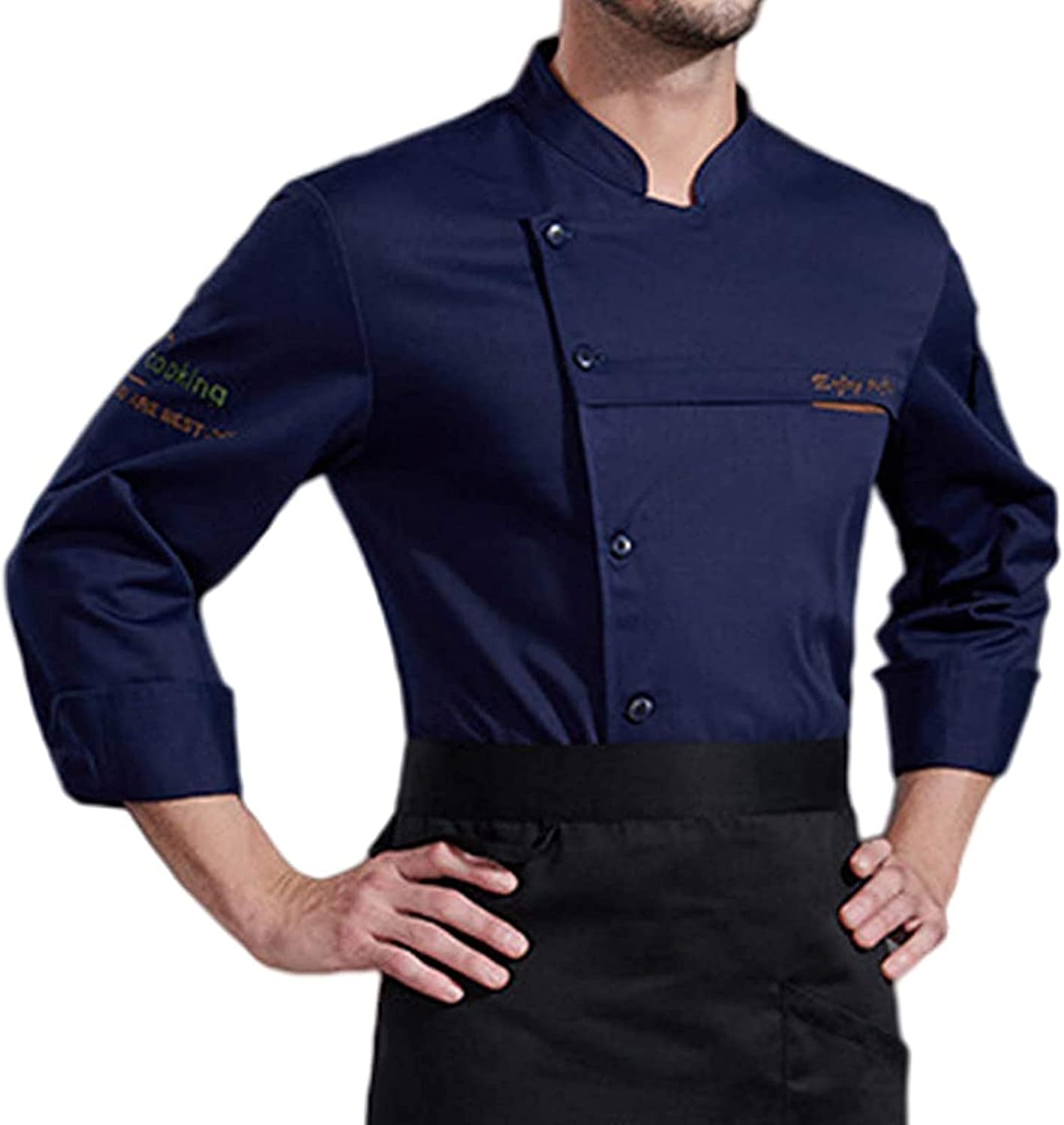 Chef Coat, Unisex Chef Jacket Long Sleeve, Men Women Cook Coat Pastry Restaurant Waiter Uniform Kitchen Catering Food Service Baker Wear(Blue_D(2XL))