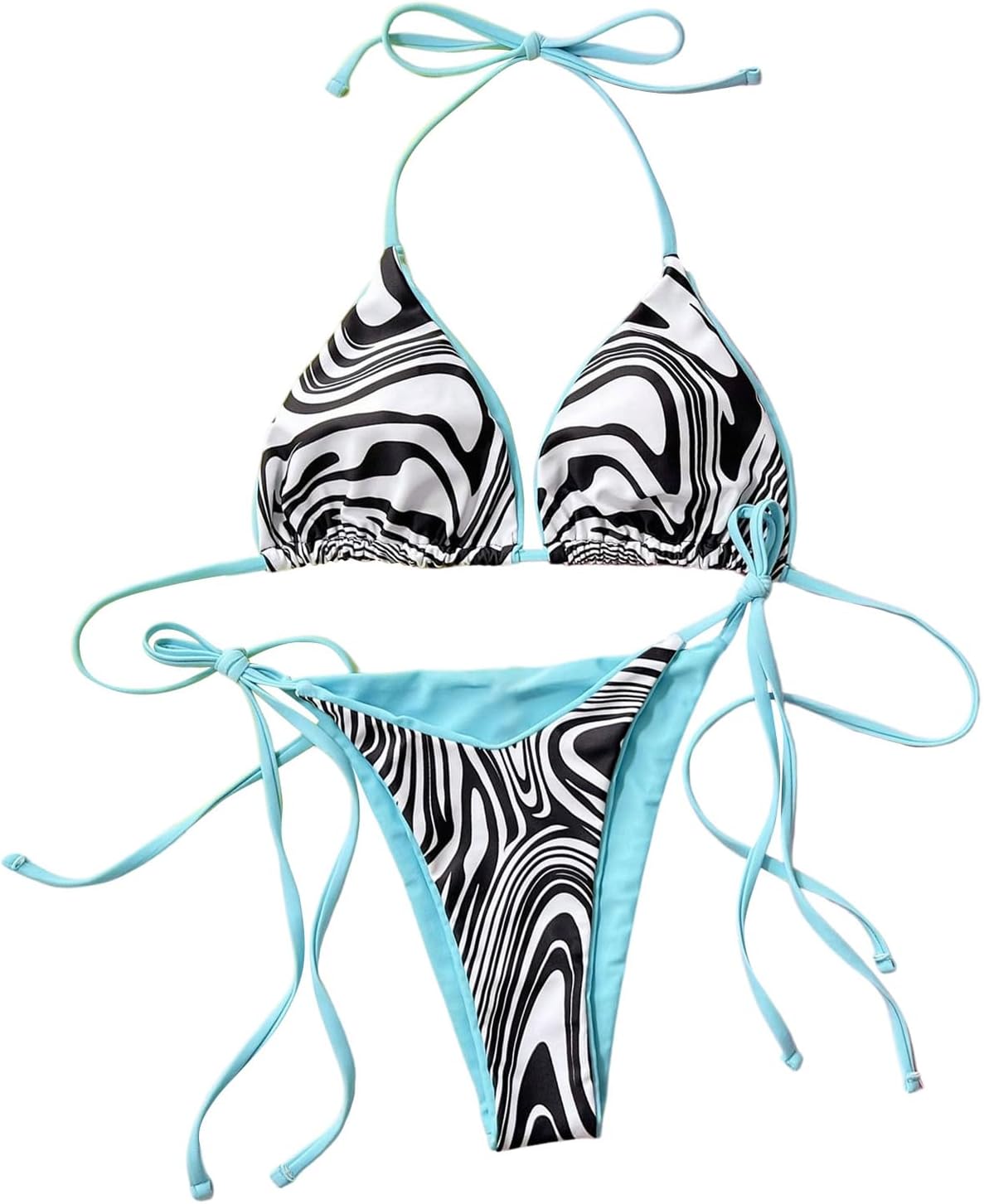 Floerns Women's 2 Piece Bikini Set Zebra Stripe Halter Triangle Tie Side Thongs Swimsuit