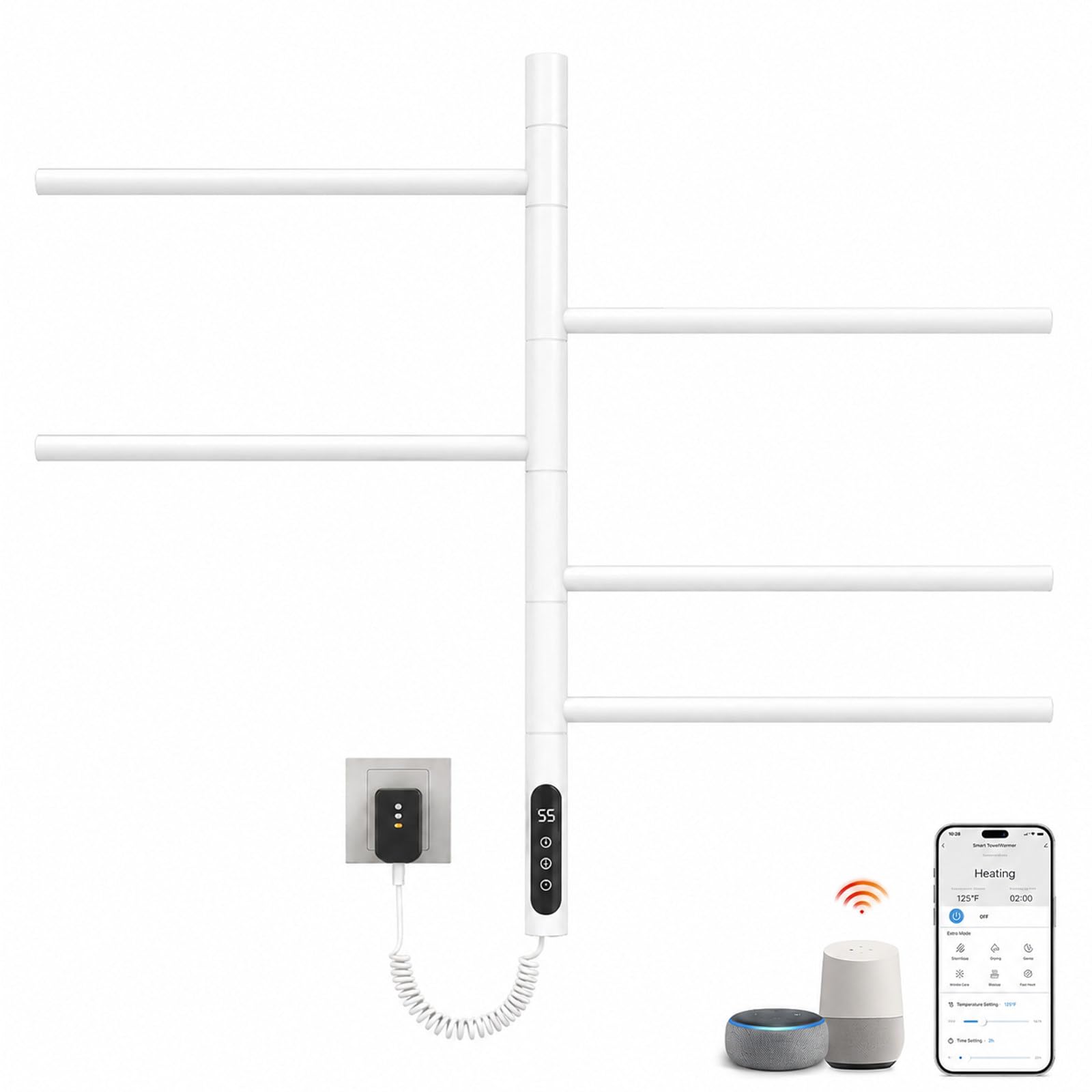 BANGBANGJI Scaldasalviette Elettrico 5 Barre per Bagno Moderno White