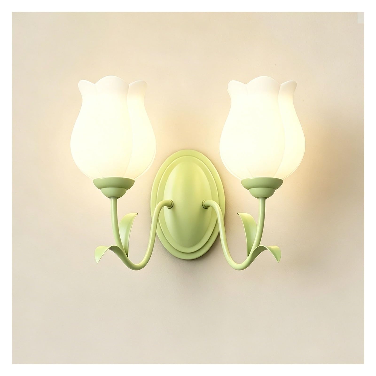 LUOYAOB Modern Tulip Wall Sconce Green Double Floral Design with Glass Shade 2 Light Bathroom Wall Sconce Flower Wall Mounted Lamp Fixture for Bedroom Living Room Hallway Vanity(A-2LIGHT)