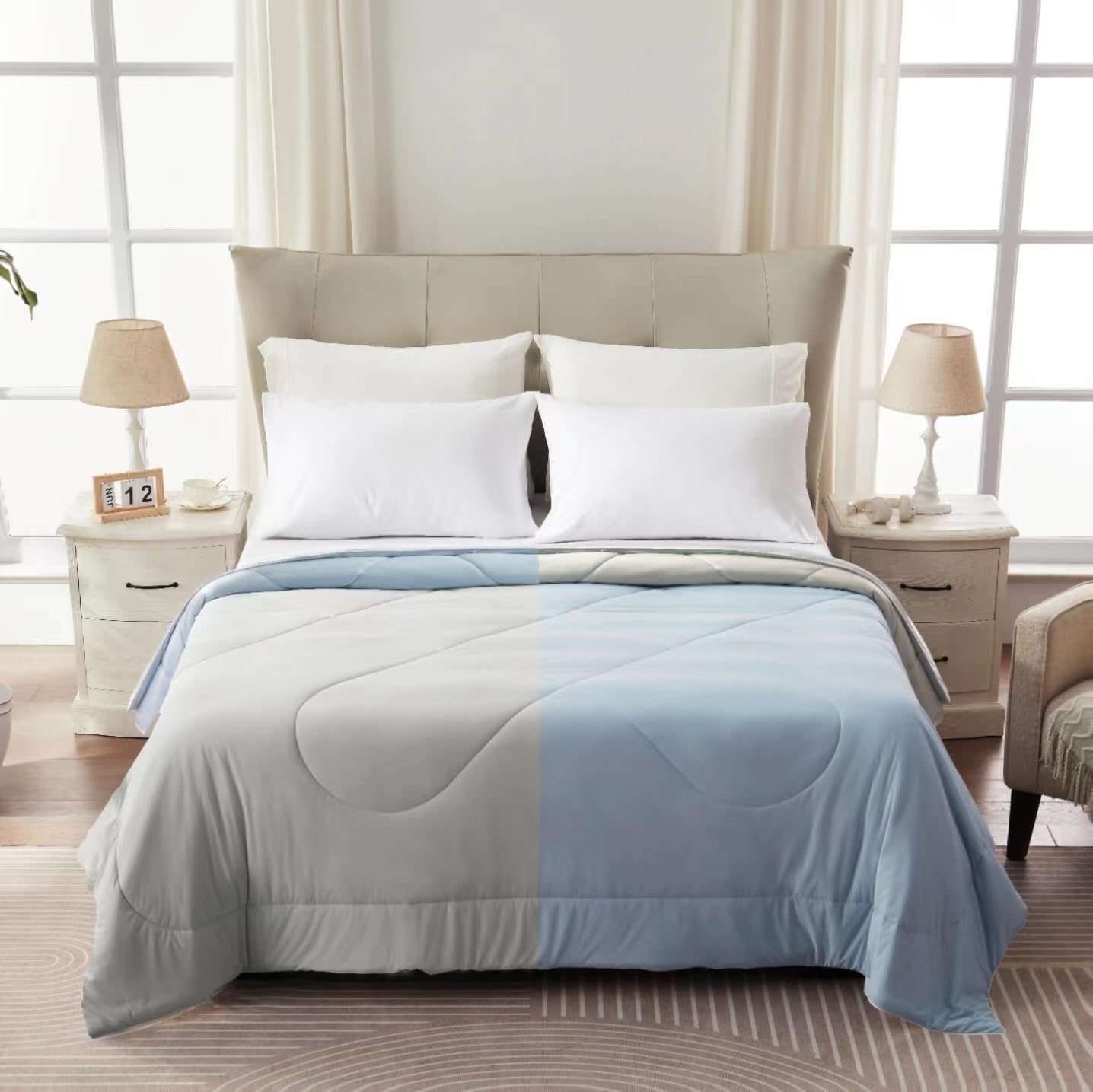 BedTreat Cooling Comforter King Size Cool Comforters for Hot Sleepers Cooling Blanket Breathable Comforter Summer Bedding Blue and Grey - Image 7