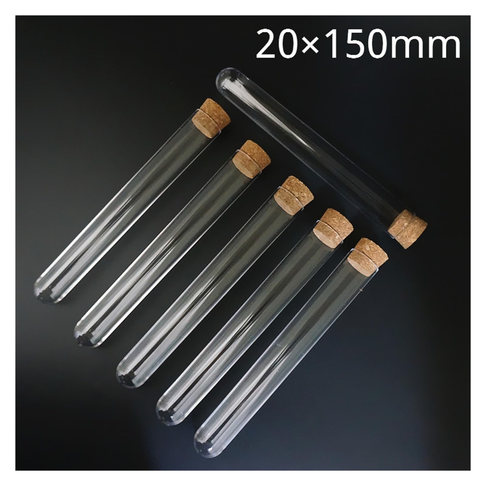 MENGKE 10 Pz/20 Pz/50 Pz/100 Pz 20x150mm Plastica Trasparente Fondo Tondo Provette Con Sughero(50pcs)