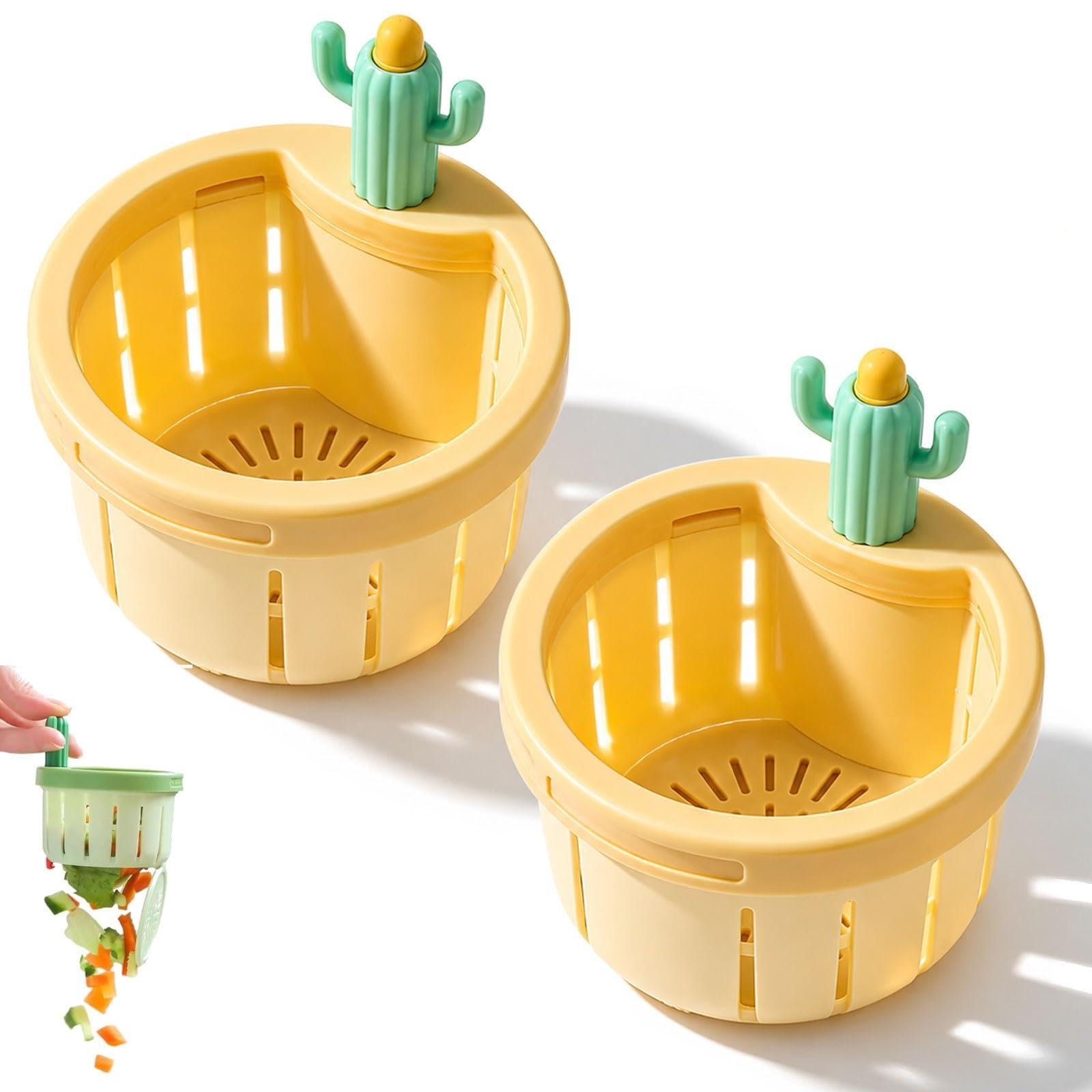 Cactus Kitchen Sink Drain Strainer, Cactus Sink Strainer Basket, Press-to-Lift Automatic Dumping Basket, Self-Cleaning Food Residue Collector(YELLOW*2)