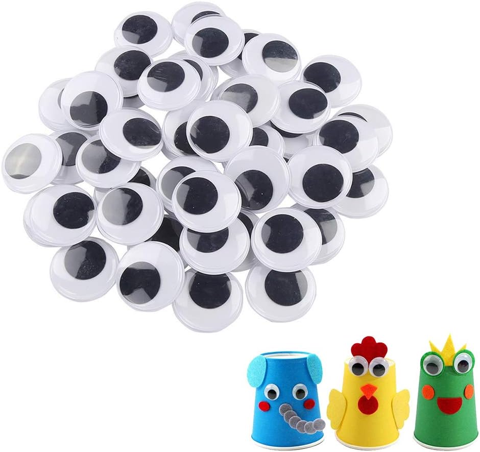 200pcs 25mm/1 inch Wiggle Googly Eyes with Self-Adhesive Round Black & White Eyes for DIY Arts Craft Supplies Party Decorations
