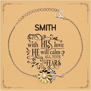 Inspirational Bracelet for Smith With His Love He Will Calm All Your Fears Zephaniah 3:17 Christian Smith Sunflower Bracelet with Card Birthday Christmas Wedding Religious Bible Verse gifts for S