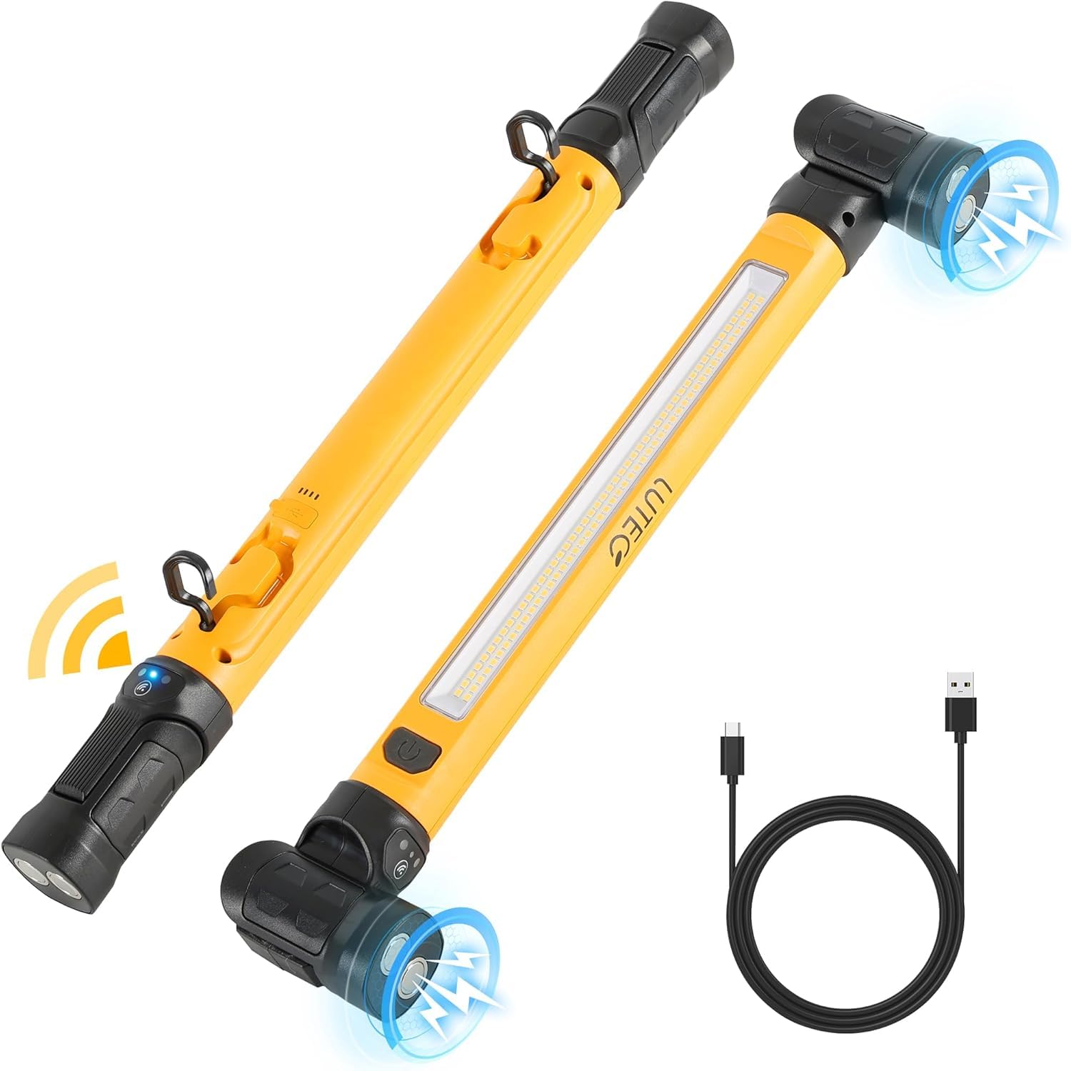 LUTEC 2500LM LED Work Light, 2000mAh Rechargeable Magnetic Under Hood Work Light Bar with Hooks, Cordless Portable Mechanic Light for Car Repairing/Inspection/Garage/Emergency-Yellow