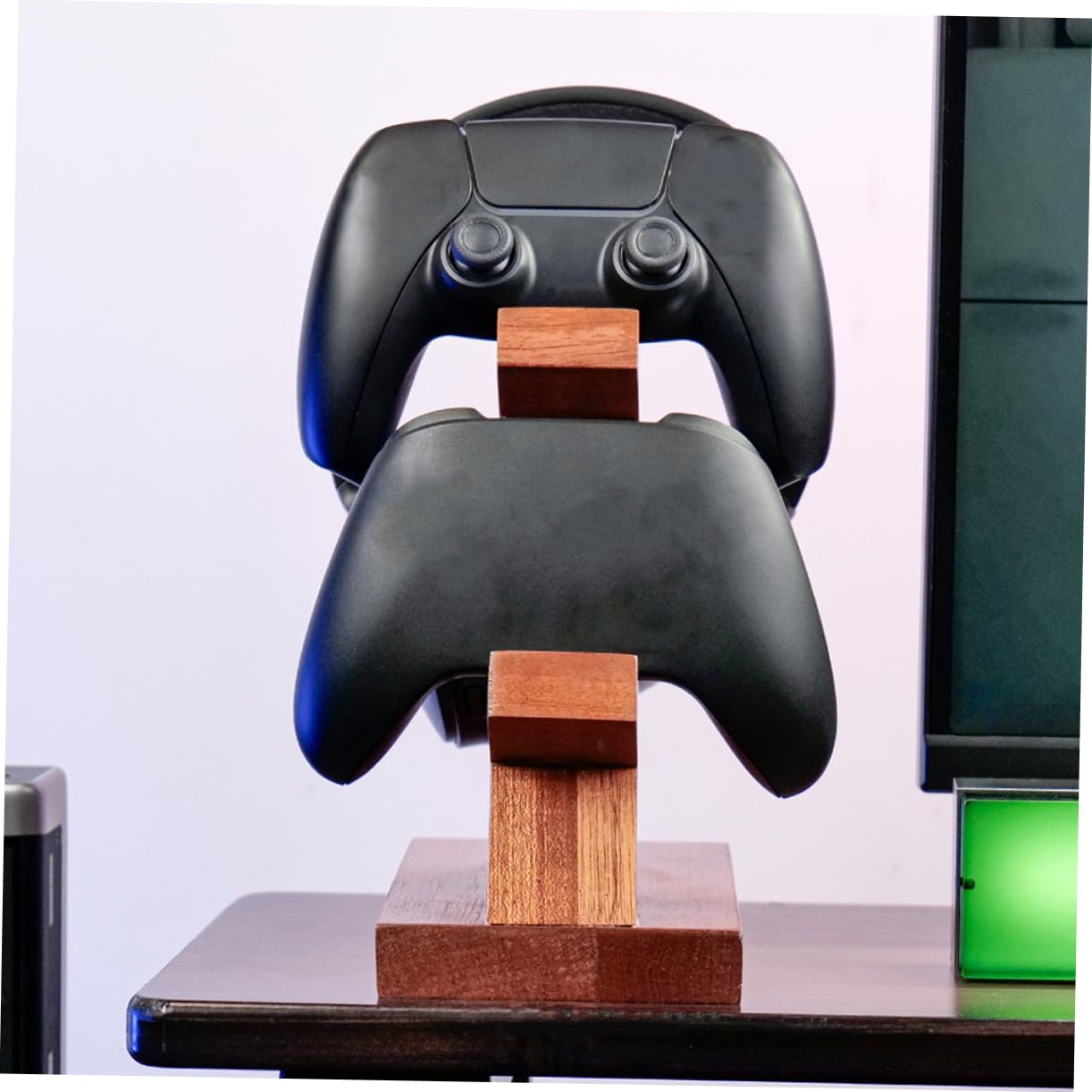 Homoyoyo Soporte de Exhibición para Mandos de Juego y Auriculares, Organizador Portátil de Madera Marrón Diseño Sencillo para Almacenamiento y Display Gaming