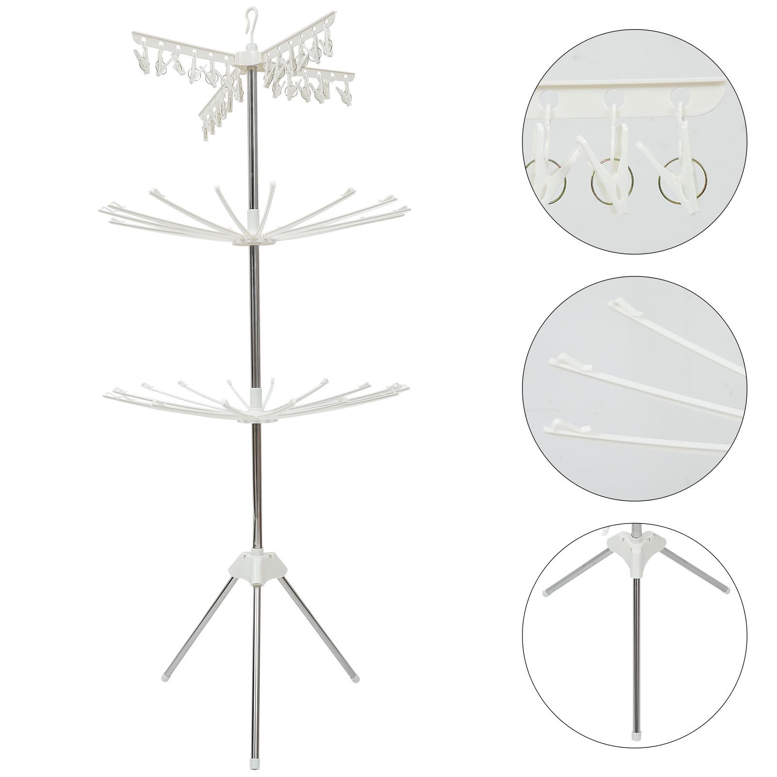 Housoutil Tendedero de Ropa Giratorio Plegable para Ropa al Aire 32 Varillas Aleación y Abs Blanco Diseño 360° Antideslizante y Antiviento para Pañales y Toallas Secado Natural al Aire