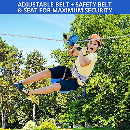 Hokinety Zip Line Kits For Backyard 120Ft - Zip Lines For Kids And Adult Up To 330 Lb With Ziplines Spring Brake & Belt & Zip Line Trolley & Seat For Outdoor Playground Entertainment Equipment #TOP7