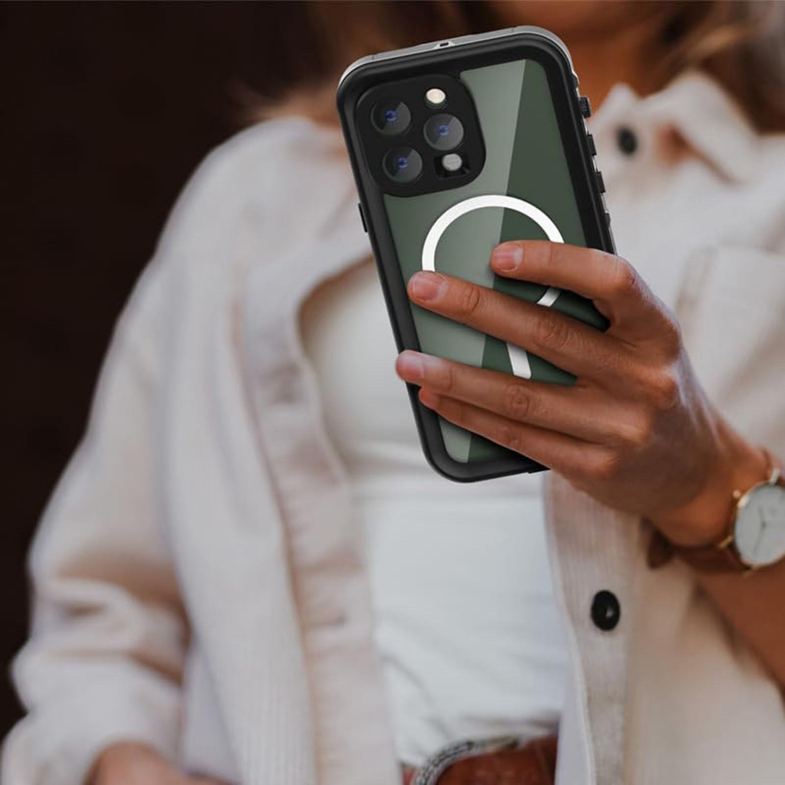 Custodia Impermeabile per iPhone 15Pro Max/15 Pro/15 Plus/15, Robusta Protezione Anticaduta di Grado Militare, Cover Antiscivolo con Supporti per la Protezione della Fotocamera, 15 PRO,Verd