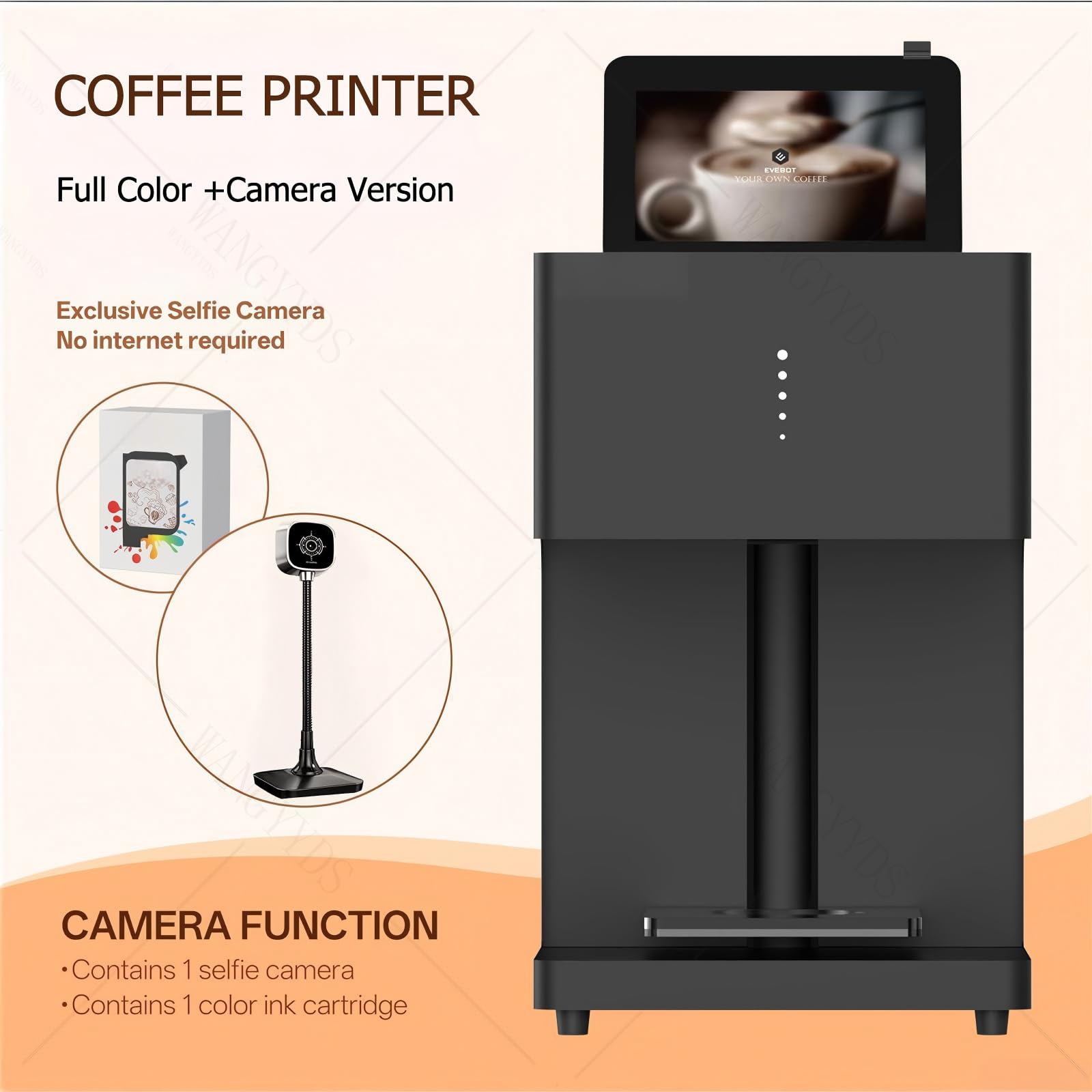 3D Latte Art Coffee Printer Machine Automatic Beverages Food Selfie with Printing safty Grade Ink Cartridges,Interactive Q&A, Answers Printed Directly On Coffee FullColorBlack+Camera