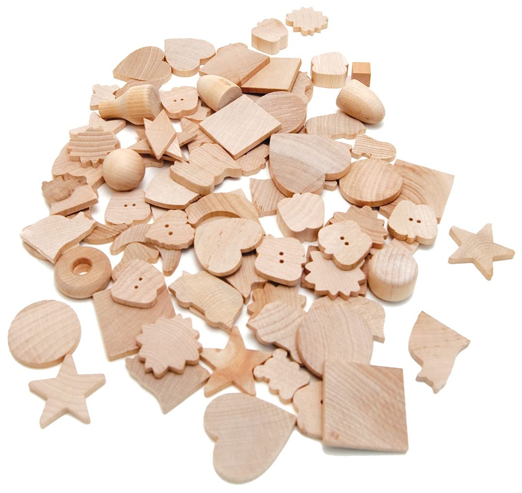 Hygloss Wood 50 Count, Assorted Shapes, Natural