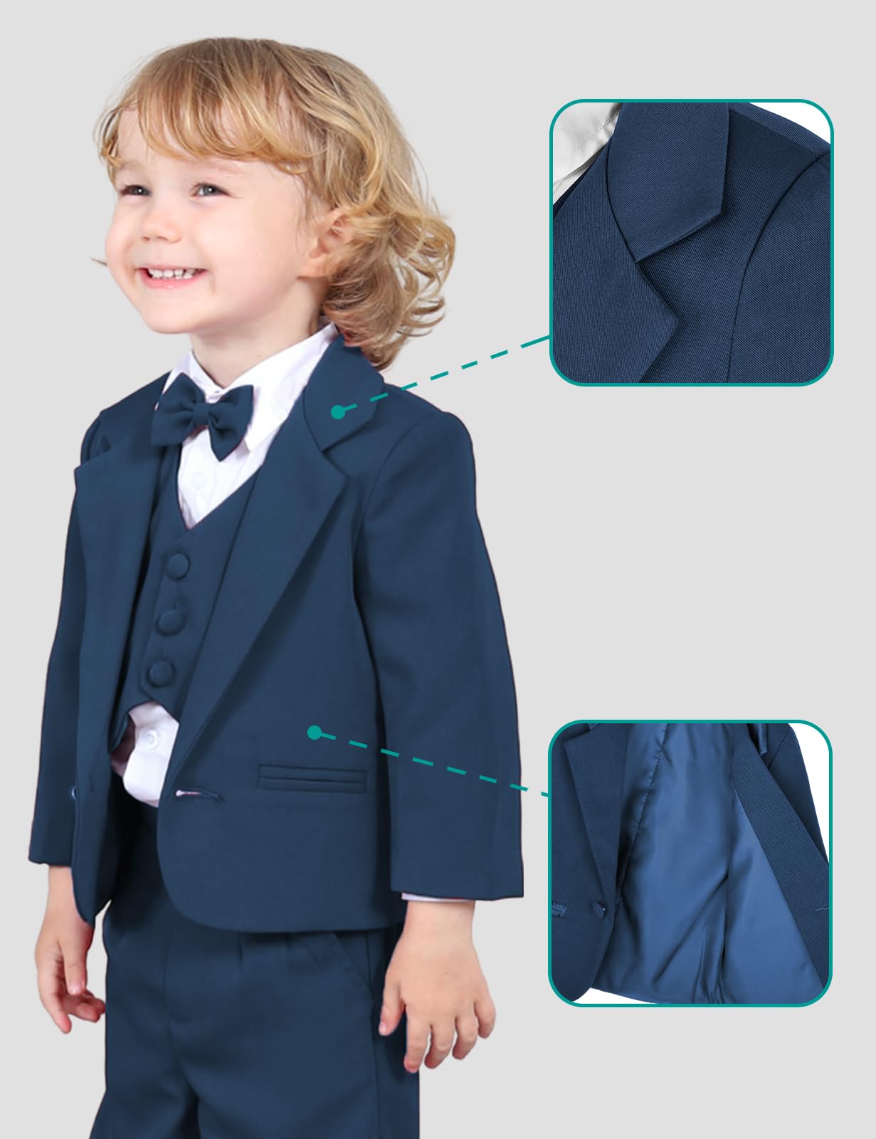 mintgreen Vestito Battesimo Neonato Maschio, 5 Pz Set Abito da Sposa Manica Lunga Smoking