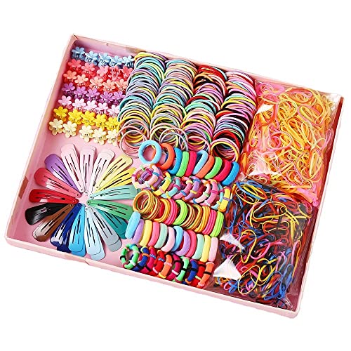 FRIUSATE 880 pieces Girls Hair Accessories Flower Hair Clip Elastic Rubber Hair Ties Hair Clips for Girl
