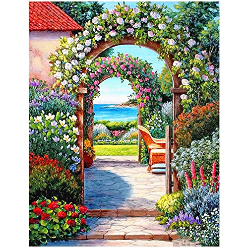 DCIDBEI 40x50CM Diamant Peinture Porte de Fleurs, 5D Broderie en Diamant Paysage Marine DIY Kits Bricolage Strass Collé Carré Square Tableau Point de Croix...