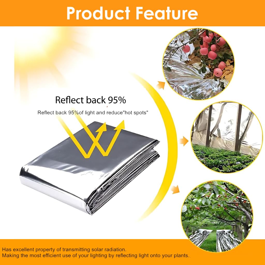Film réfléchissant de Plante en Argent 2Pcs, Feuille de Couverture réfléchissante à Effet de Serre à Effet de Serre plantant des raccords 210 * 120cm
