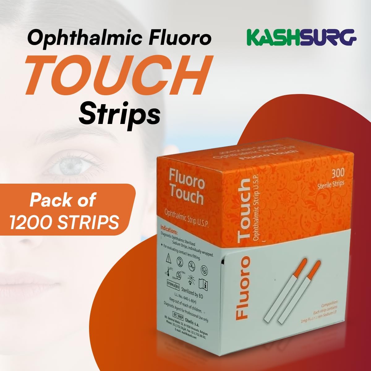 Ophthalmic Fluoro Touch Strips - 1200 Strips by KASHSURG -(4 x 300=1200 Count)