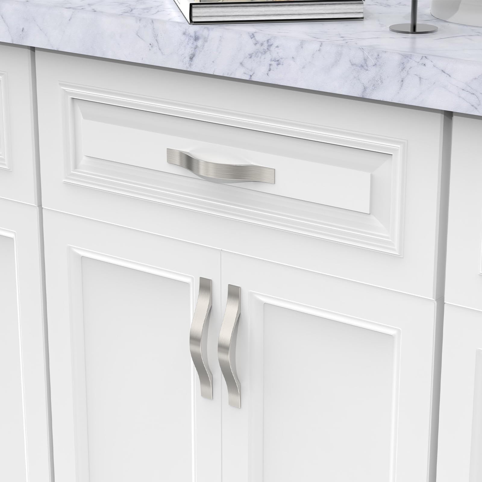 FURNIWARE Pack of 10 Brushed Nickel D-Shape Kitchen Cabinet Handles - Image 2