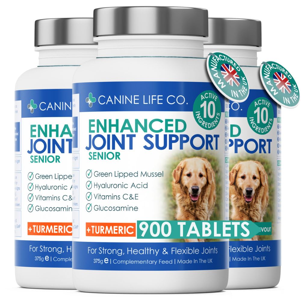 Canine Life Co. 900 Tablets Senior Dog Joint Supplement High Strength With Turmeric Glucosamine & Green Lipped Mussel | For Older Stiffer Dogs Age 8+ | Made In The UK (3 Pots of 300 (900 Tablets)) — image 1