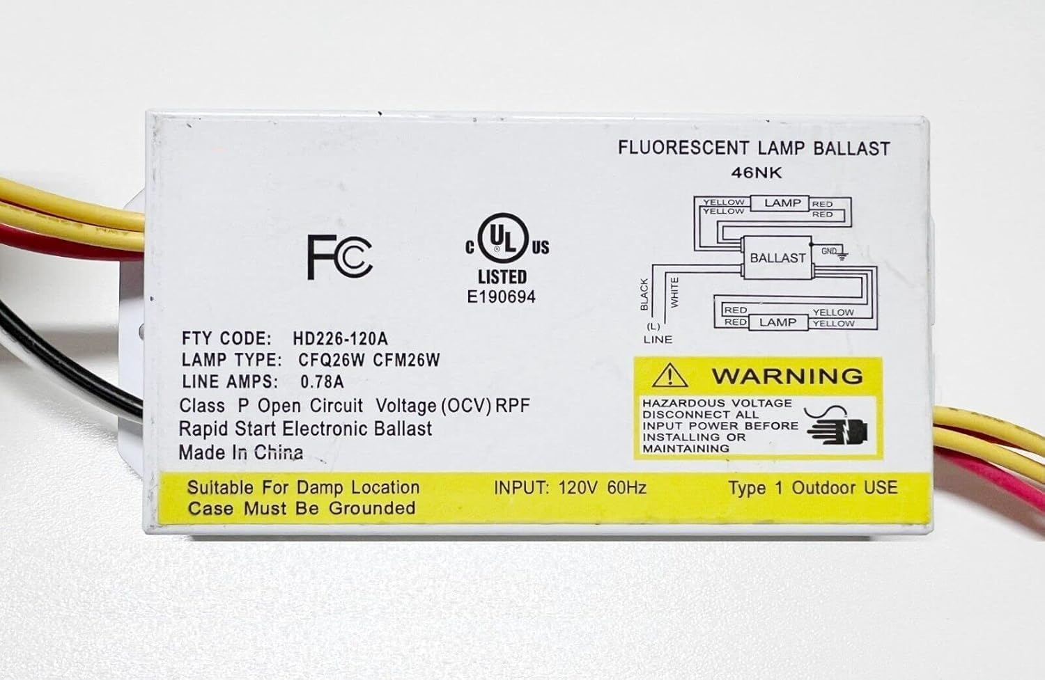 Compact Fluorescent Lamp Rapid Start Electronic Ballast HD226-120A for (2) CF26W - America Elex