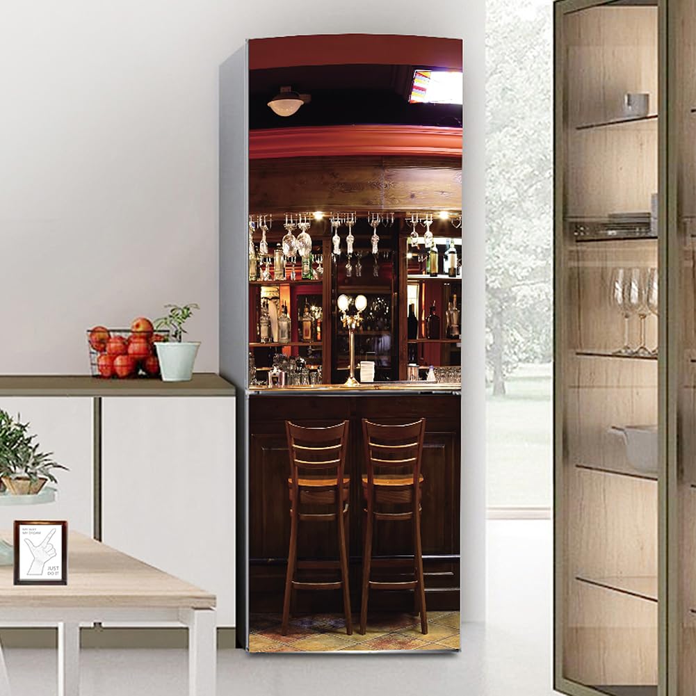Fridge Sticker, Fridge Sticker Full Covering Door Covers Skins Wall Stickers for Kitchen Decal, Barcourse Retro bar Beer Wine(S: 60x150 cm)