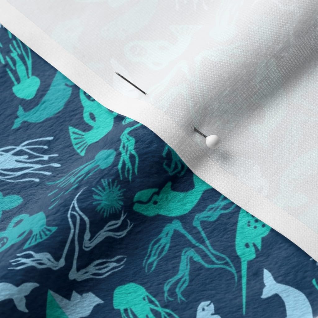 Spoonflower Fabric - Arctic Ditsy Sea Creatures Deep Ocean Whales Jellyfish Beluga Crab Printed on Minky Fabric by The Yard - Sewing Baby Blankets Quilt Backing Plush