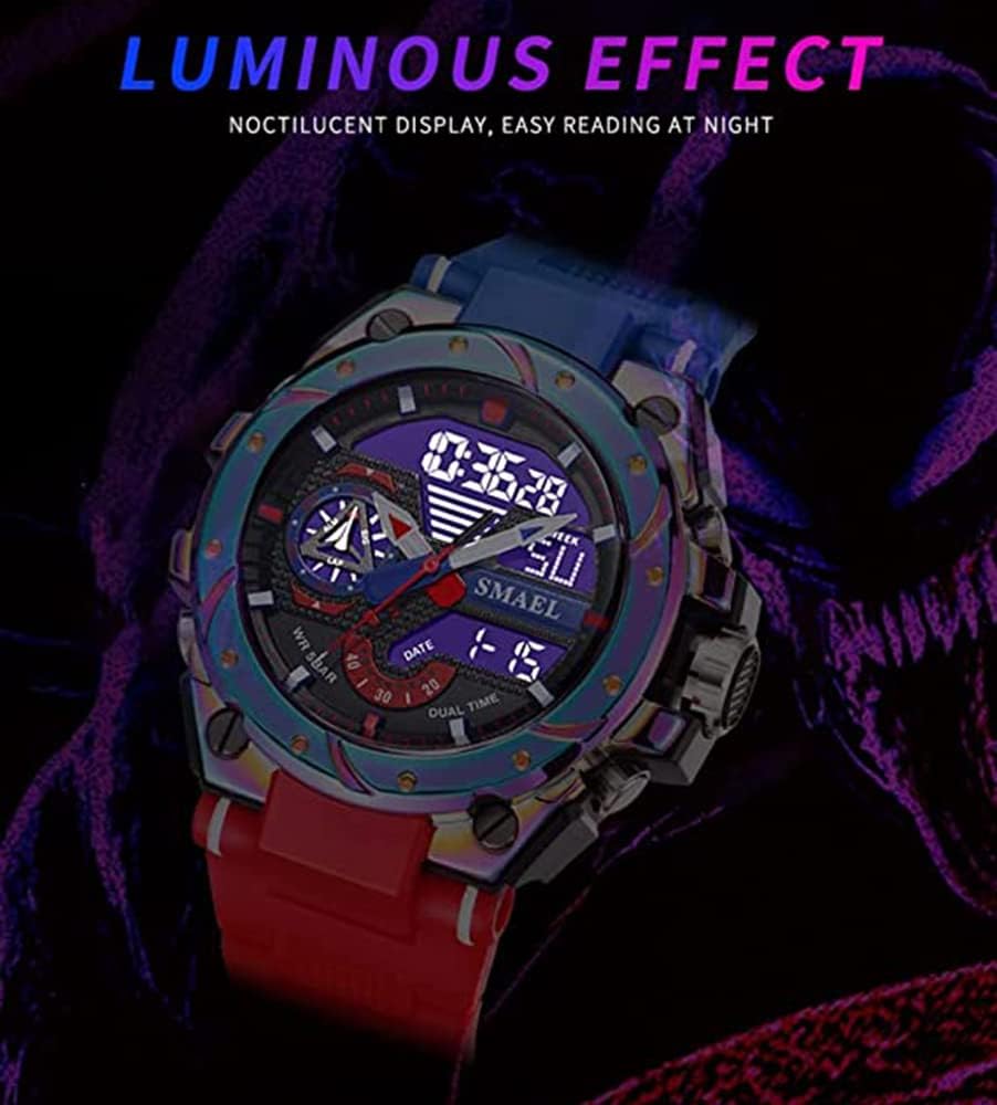 FANMIS Mens Analog Digital Sports Watch Large Face Outdoor Sports Waterproof Military Wrist Watches with Date Multifunction Tactics LED Army Stopwatch (X-Red) - Image 4