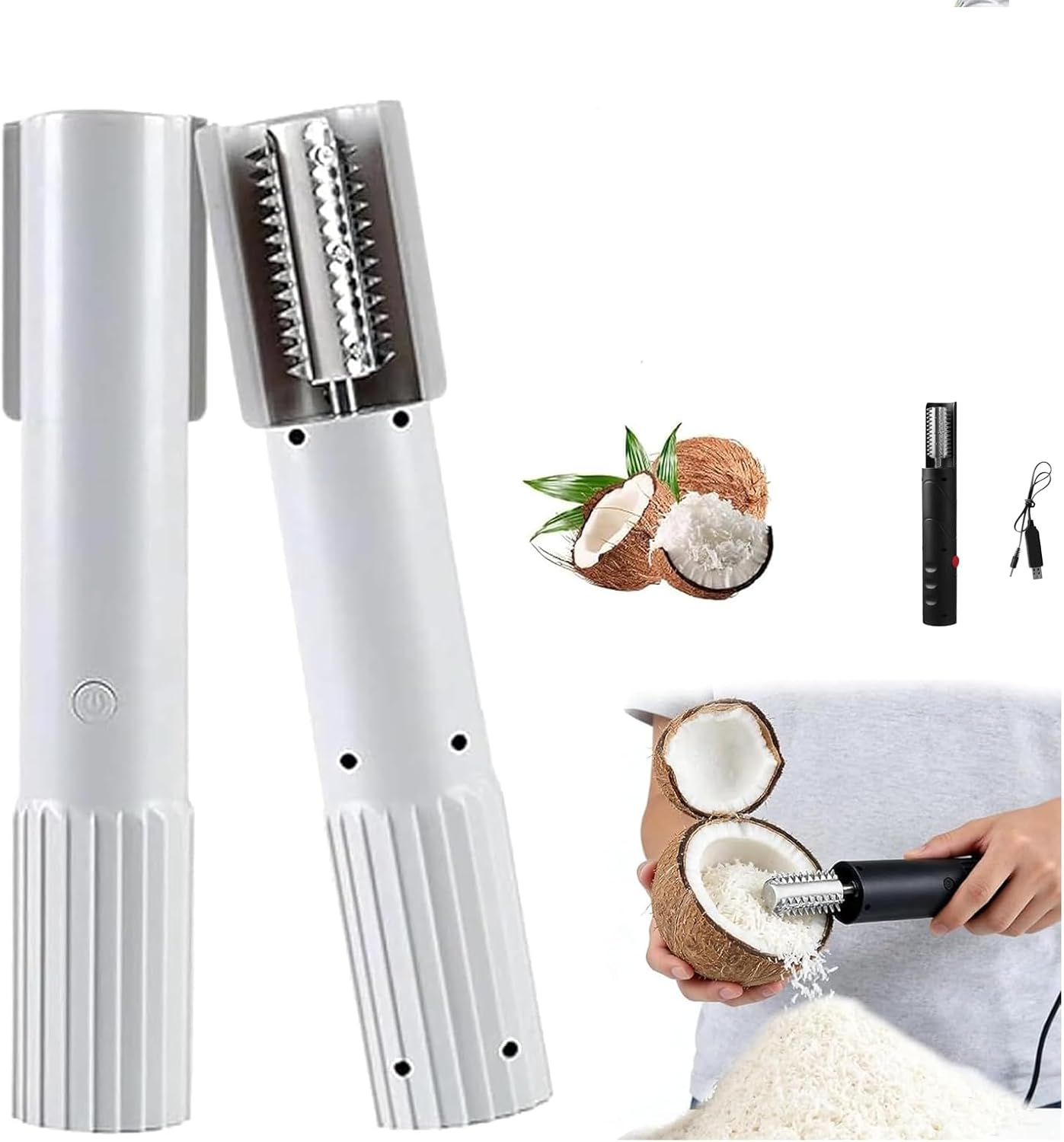 Electric Coconut Grater Machine with Stainless Steel Blades, Efficient, Splash-Proof Handheld Coconut Shredder for Home & Commercial Use, Ideal for Making Coconut Milk, Desserts (Green)