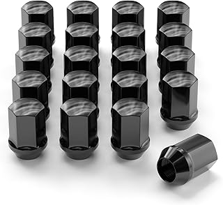 14x1.5 Wheel Lug Nuts, 20pcs M14x1.5 Lug Nuts OEM Factory Style Large Acorn Seat Lug Nuts, 7/8" Hex 60 Degree Conical Seat Black Finish for 2011+ Grand Cherokee, 2018+ Wrangler,2012+ Ram 1500