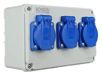 RoadEu - Socket Distributor - 3x Schuko 230 V. Power Distribution Unit IP44 For Indoor and Outdoor Use, Construction Power Distributor 16 A. Outdoor Socket 3x 230V Schuko for Indoor/Outdoor Use