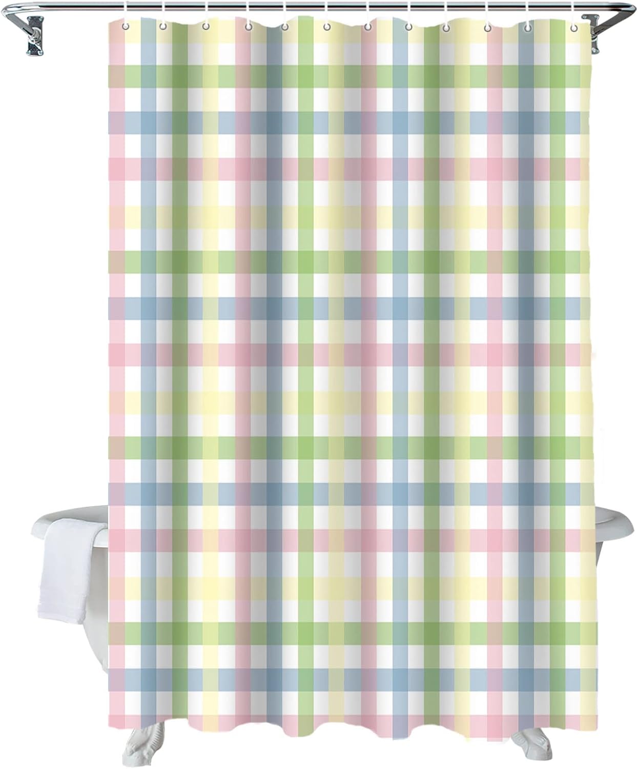 ALAGEO Easter Shower Curtain Spring Colorful Stripes Shower Curtains for Bathroom Decor Plaid Checkered Bath Curtains Sets for Spring Easter Bathroom Decor Fabric Waterproof Extra Long 72" X 96"