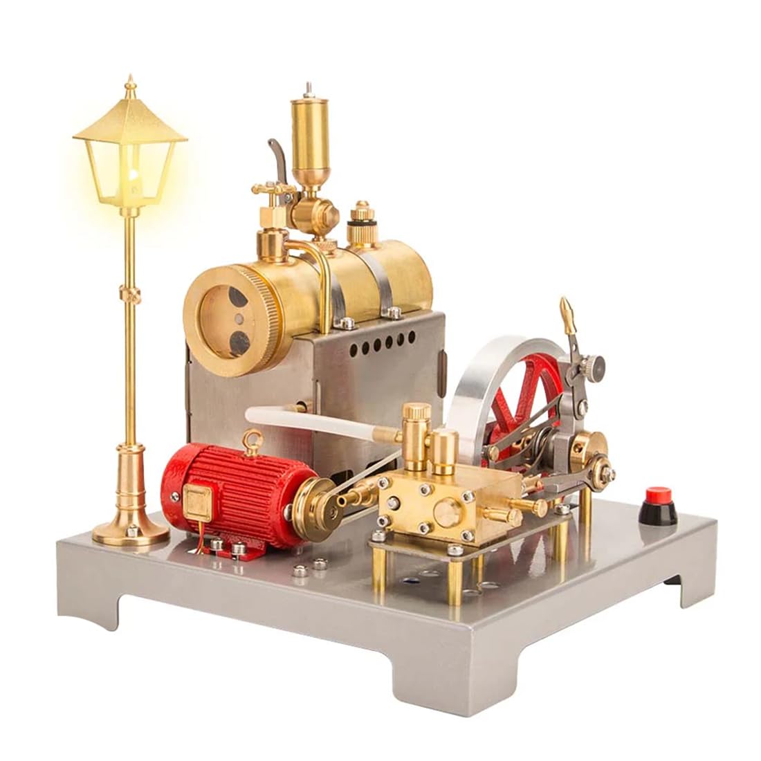 RETROL SE-02 silniki parowe, modelarstwo, do eksperymentów fizycznych, 100 części, poziomy kocioł obrotowy, w pełni metalowy, silnik Beam Steam Engine z generatorem i latarnią uliczną