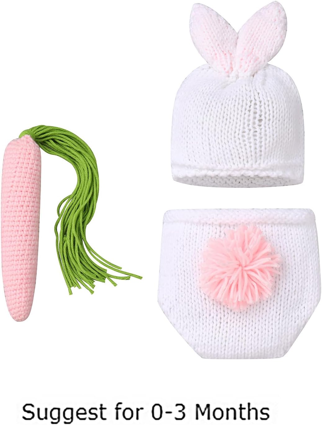 IMEKIS Newborn Baby Easter Bunny Photography Prop Costume Crochet Knit Hat Diaper Carrot 1st Birthday Outfit Set for Boy Girl