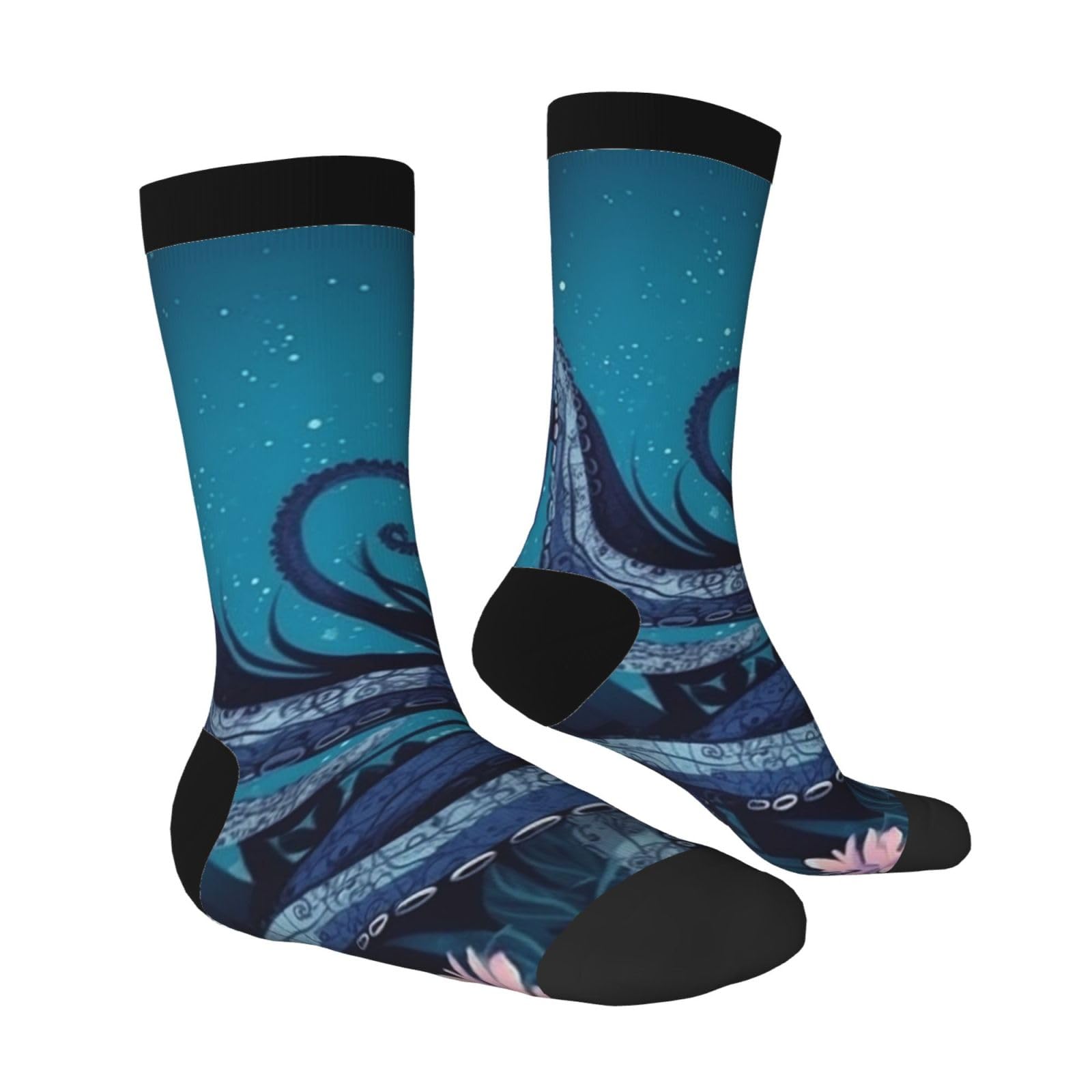 LZQPOEAS Blue octopus tentacles illustration Athletic Socks Unisex Cushioned Crew Socks Hiking Running Calf Sock Soft Above Ankle Sock