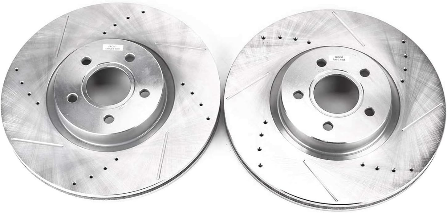PowerStop Evolution Front Brake Rotors For Ford Escape 2013-19 |Focus 2013-14 |Transit Connect 2014-18 |Lincoln MKC 2017-19 - Drilled and Slotted Performance Disc Rotors Upgrade, EBR897XPR
