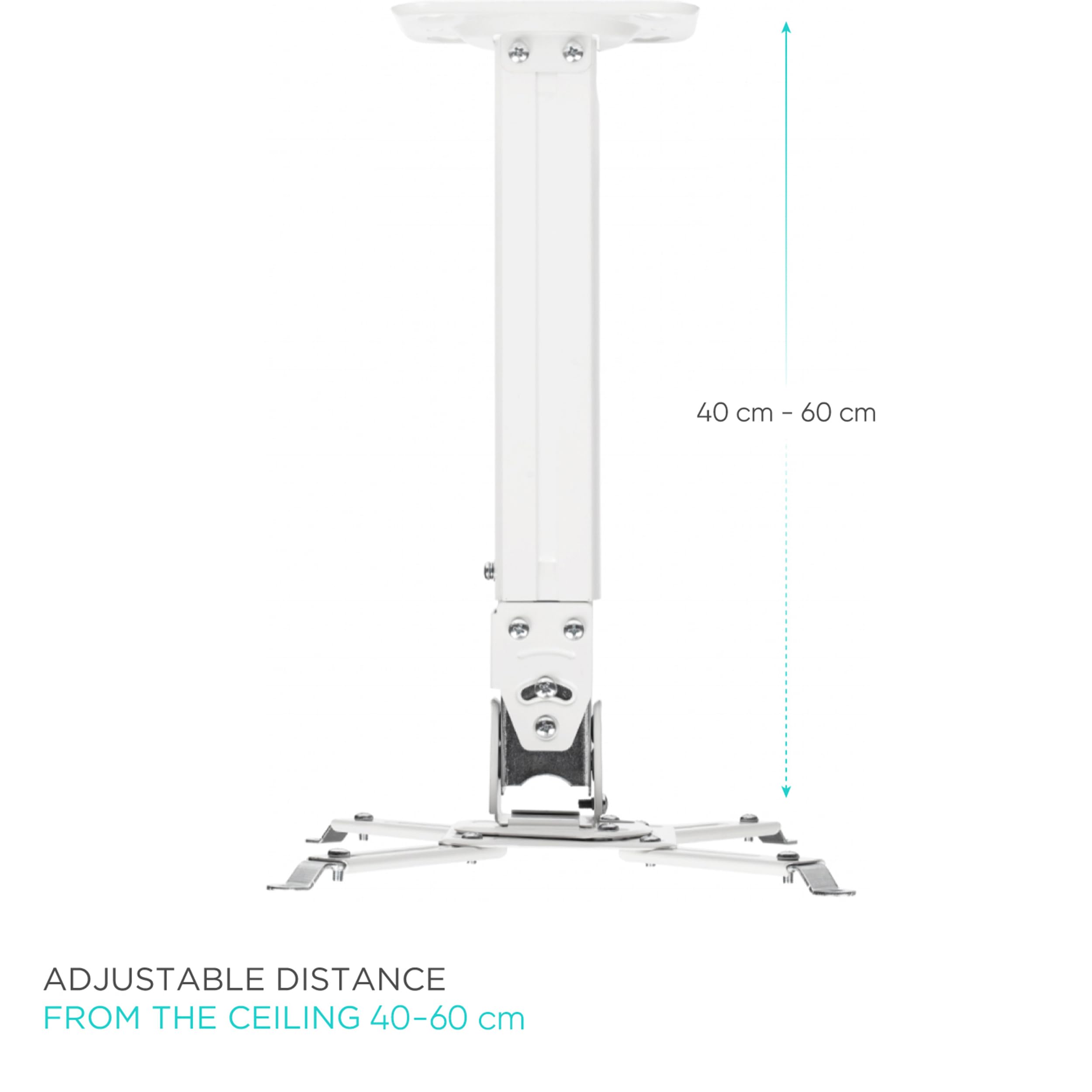 ONKRON Beamer Deckenhalterung für Projektoren bis zu 10 kg, Lange Wandhalterung neigbar schwenkbar, Projektor Halter höhenverstellbar, Beamer Halterung Decke Wand, für Heimkino, Büro Weiß K5A-W