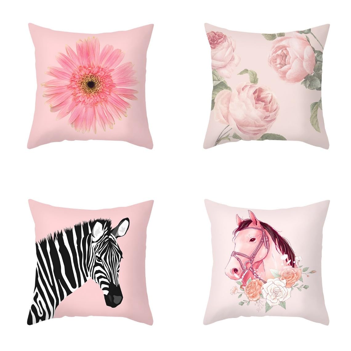 Chenlane Silk Pillow Cover Japandi Outdoor Cushion, Pink Throw Covers Deep Exquisite Prints 40x40 cm, 4Pcs