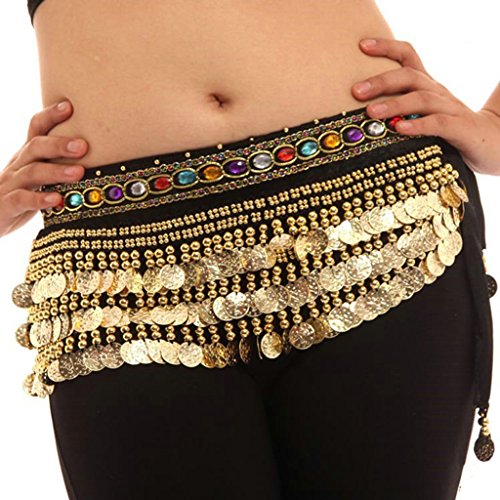 Pilot-trade Women Belly Dance Dancing Hip Scarf Wrap Costumes Golden Coins Belt Velvet Skirt Black