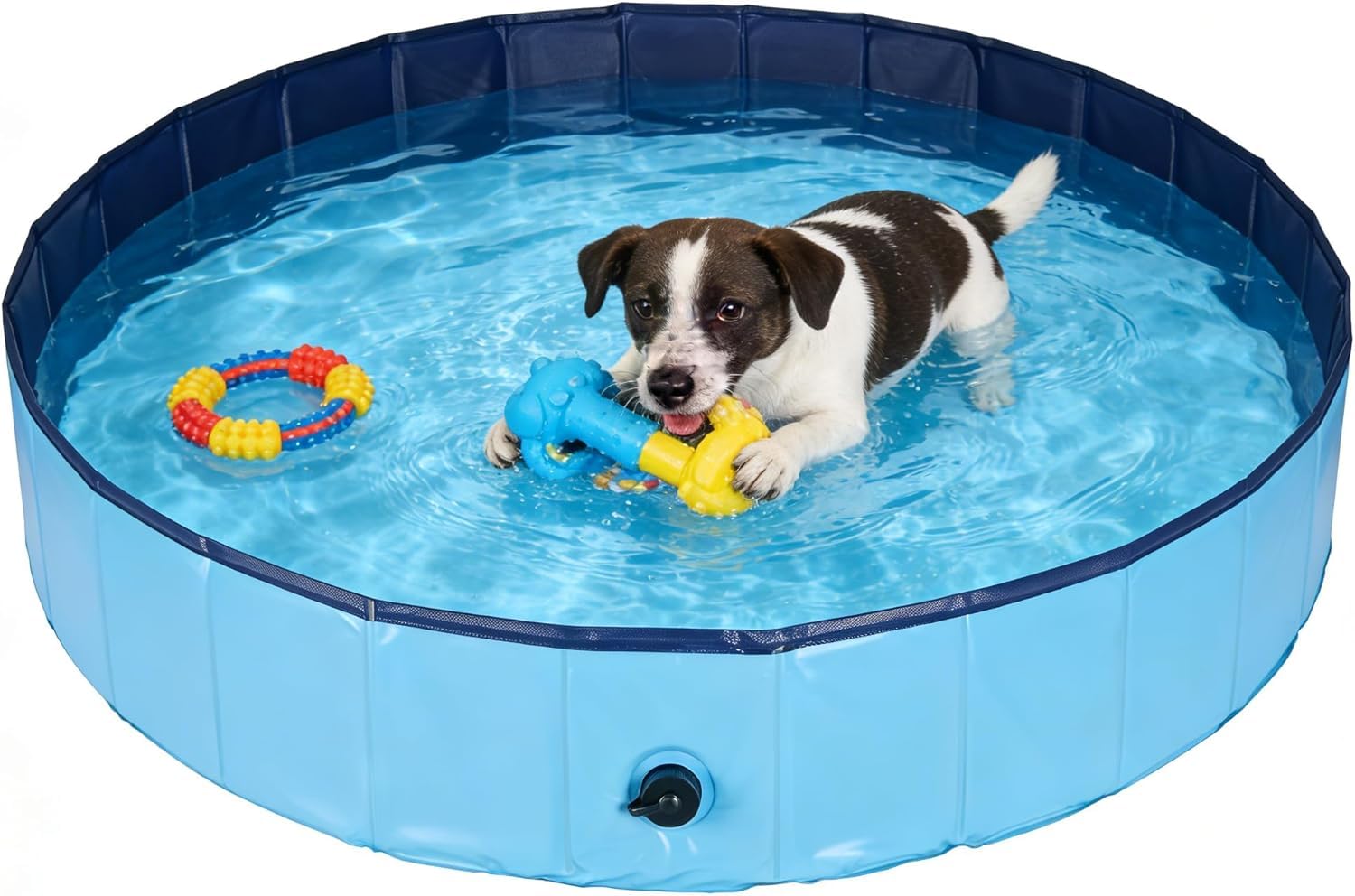 Hundepool faltbar, Planschbecken für Hunde 100 x 30 cm, Anti-Rutsch-Platten, Schnelle Entwässerung, Hundebadewanne, Swimmingpool Keine Pumpe benötigt, robuster Kinderpool, Blau