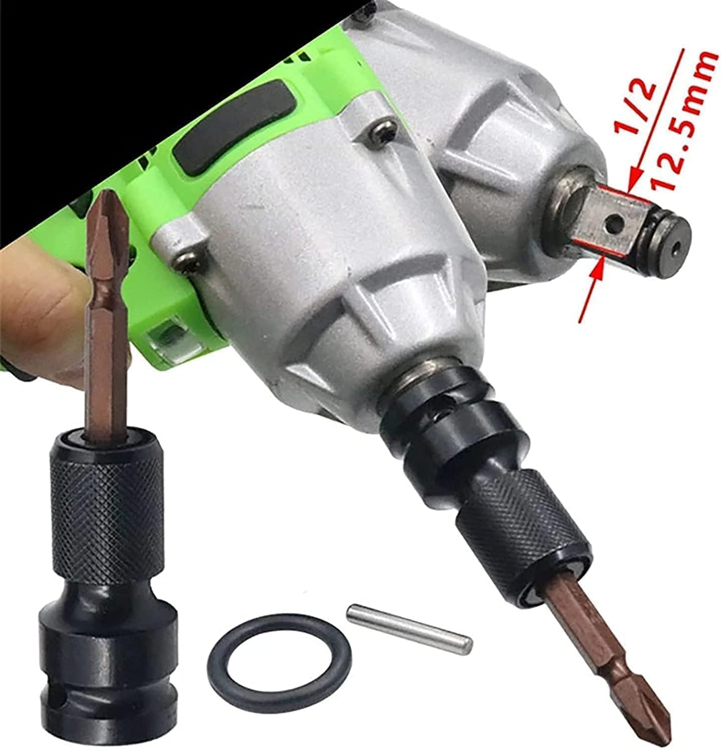 2PCS 1/2 inch Square Drive to 1/4 inch Hex Female Socket Adapter Converter Chuck Adaptor for Air and Electric Impact Wrench Impact Drill Ratchet Wrench