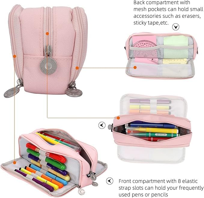 Image of Kawaii Cute Aesthetic Pencil Case for Girls & Boys | 3 Layer 6 Compartment Large Capacity Pencil Pouch with Zipper | Cartoon Stationery Organizer Bag for Students & Kids