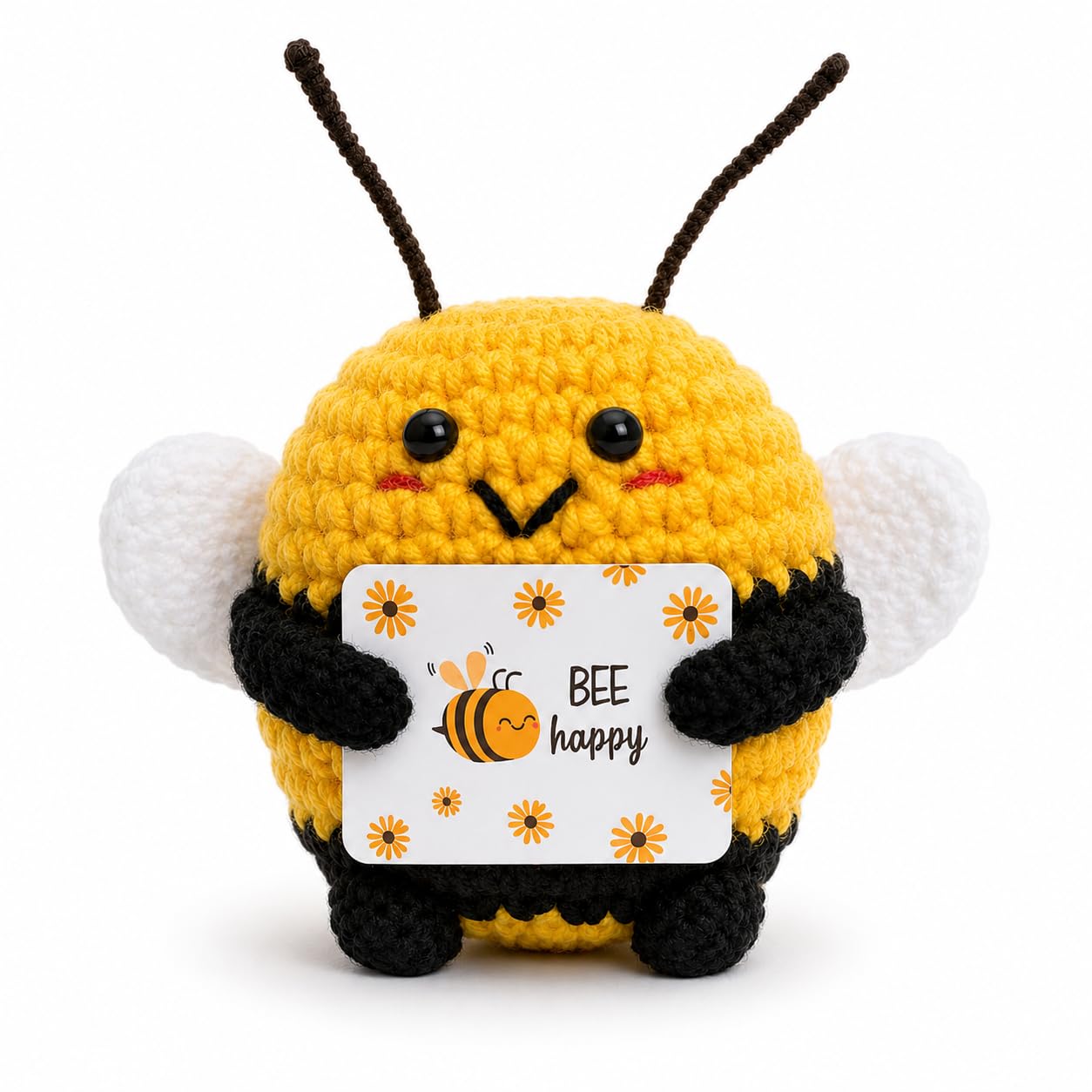Positive Crochet Bee Plush Gift Inspirational Knitted Doll Cute Emotional Support Handmade Desk Decor Funny Encouragement Gift for Women Men Friends Coworkers โ image 1