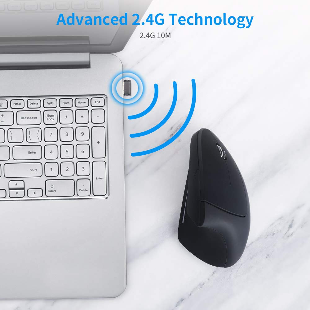 Senli - Ratón inalámbrico Recargable, 2.4 GHz, diseño ergonómico Vertical, inalámbrico, silencioso, con USB, para Windows, Mac OS, 800/1200/1600 dpi, 5 Teclas, Especialmente amigable con los Brazos